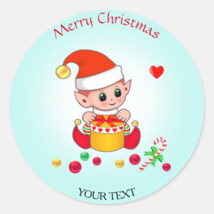 Weihnachts-Cute-Elf für Geschenke & Gefälligkeiten Runder Aufkleber