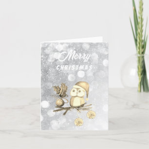 Weihnachts-Cute Eule mit Zweigen und Kugeln Feiertagskarte