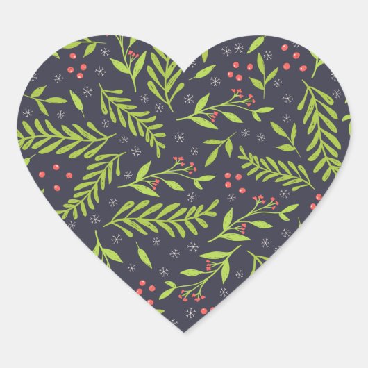 Weihnachts-Cypress-Schneeflocken Berries Rote Blum Herz-Aufkleber (Vorderseite)