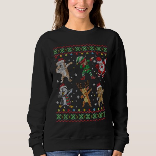 Weihnachts-Dabbing Englisch Bulldog Hund und Santa Sweatshirt (Vorderseite)
