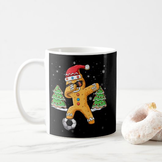 Weihnachts Dabbing Gingerbrett Fußball Sport Santa Kaffeetasse (Mit Donut)