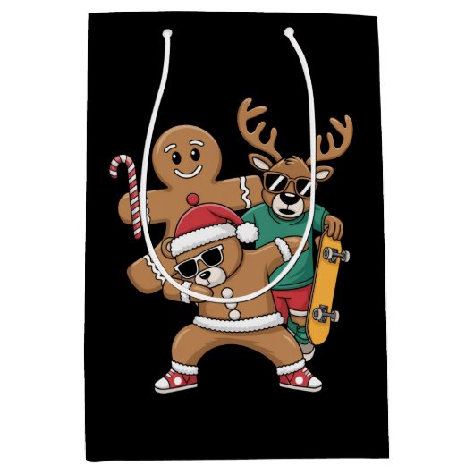Weihnachts-Dabbing Santa Bar Skate Rentier Xmas Mittlere Geschenktüte (Vorderseite)