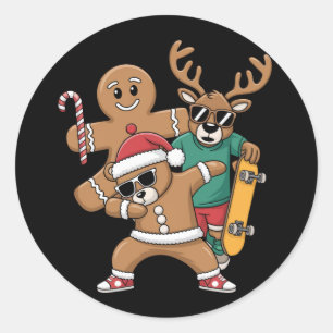 Weihnachts-Dabbing Santa Bar Skate Rentier Xmas Runder Aufkleber