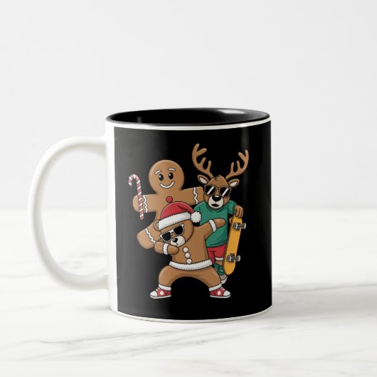 Weihnachts-Dabbing Santa Bar Skate Rentier Xmas Zweifarbige Tasse (Links)