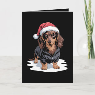 Weihnachts-Dachshund-Hund-Mama-Papa-Santa-Hut-Xmas Karte