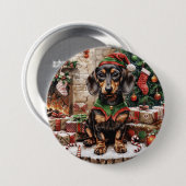 Weihnachts-Dachshund-Hunde-Elf Button (Vorne & Hinten)
