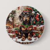 Weihnachts-Dachshund-Hunde-Elf Button (Vorderseite)