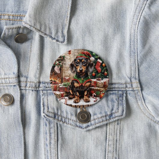 Weihnachts-Dachshund-Hunde-Elf Button (Beispiel)
