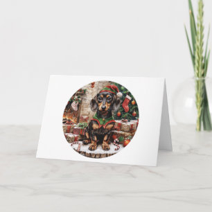 Weihnachts-Dachshund-Hunde-Elf Feiertagskarte