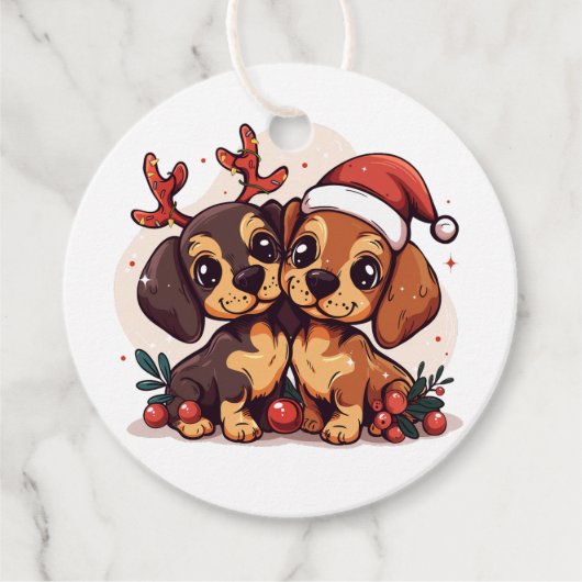 Weihnachts-Dachshund-Hunde Geschenkanhänger (Vorderseite)