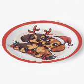 Weihnachts-Dachshund-Hunde Pappteller (Schrägansicht)