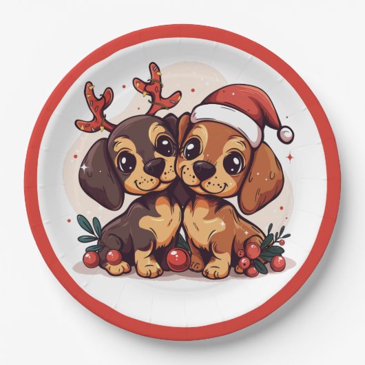 Weihnachts-Dachshund-Hunde Pappteller (Vorderseite)