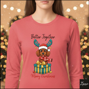 Weihnachts-Dachshund-Rentier-Schal-Geschenk-Grafik Tri-Blend Shirt