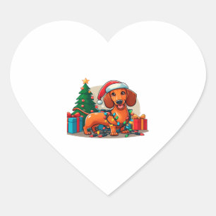 Weihnachts-Dackel 2 Herz-Aufkleber