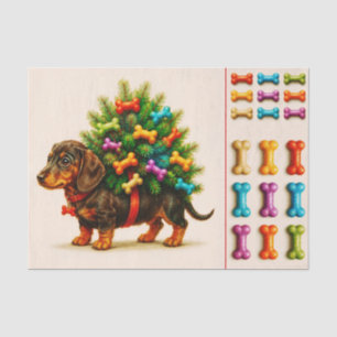 Weihnachts-Dackel, Baum & Knochen FN9L Decoupage Seidenpapier
