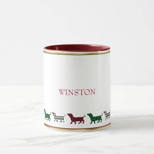 Weihnachts-Dackel Dog Buffalo Kariert Minimalistis Tasse (Zentrum)