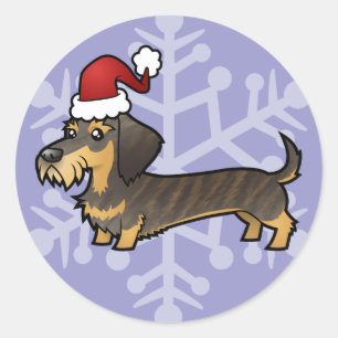 Weihnachts-Dackel (Drahthaarterrier) Runder Aufkleber
