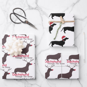 Weihnachts-Dackel durch den Schnee Geschenkpapier Set