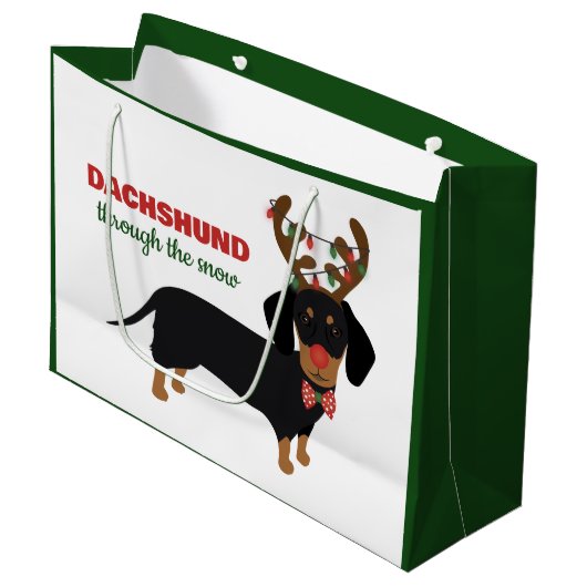 Weihnachts-Dackel durch den Schneekneehund Große Geschenktüte (Vorderseite Schrägansicht)