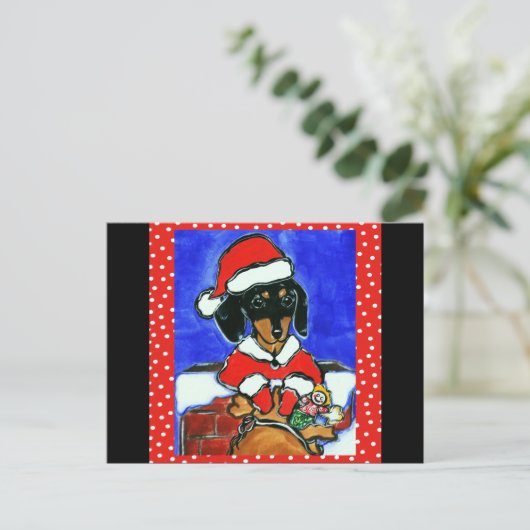 Weihnachts-Dackel Feiertagspostkarte (Stehend Vorderseite)