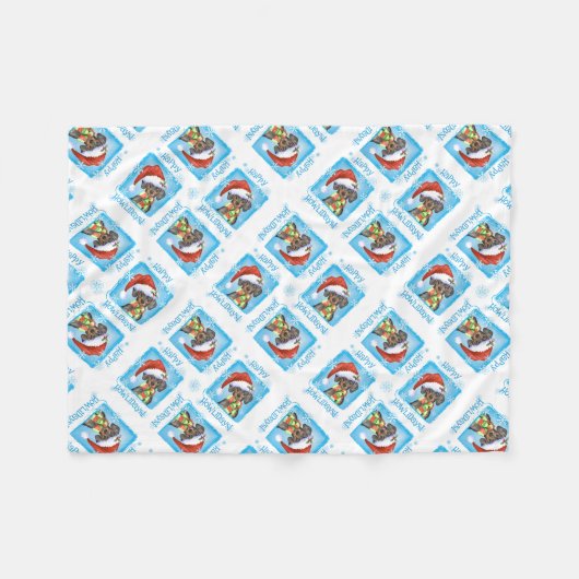 Weihnachts-Dackel Fleecedecke (Vorderseite (Horizontal))