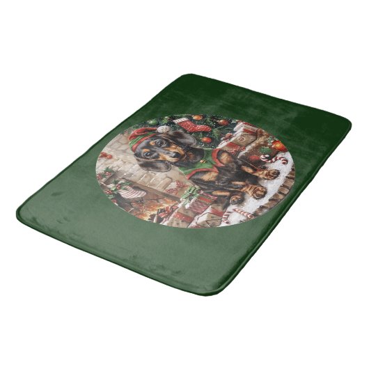 Weihnachts-Dackel Hogs Elf Badematte (Schrägansicht)