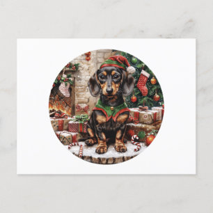 Weihnachts-Dackel Hogs Elf Feiertagspostkarte