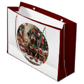 Weihnachts-Dackel Hogs Elf Große Geschenktüte (Vorderseite Schrägansicht)