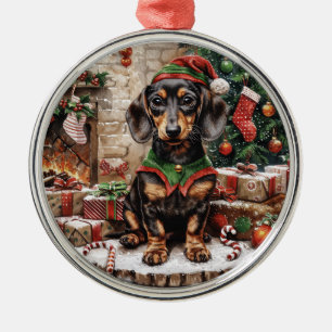 Weihnachts-Dackel Hogs Elf Ornament Aus Metall