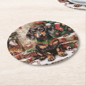 Weihnachts-Dackel Hogs Elf Runder Pappuntersetzer (Angewinkelt)