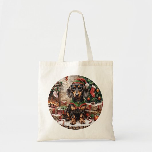 Weihnachts-Dackel Hogs Elf Tragetasche (Vorne)