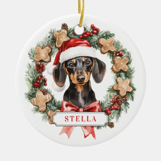 Weihnachts-Dackel Hund Keramik Circle Ornament (Vorne)