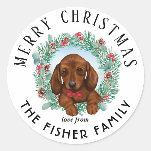Weihnachts-Dackel Hund Merry & Bright Sticker (Vorderseite)