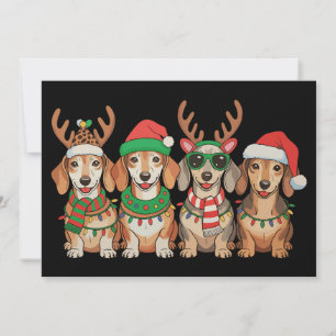 Weihnachts-Dackel-Hund-Xmas-Lichter-Santa-Hut Feiertagskarte