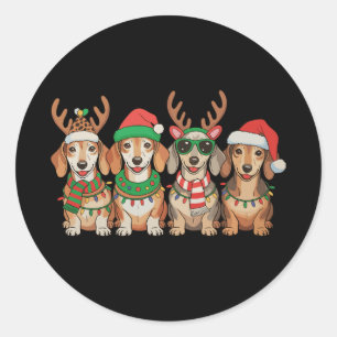 Weihnachts-Dackel-Hund-Xmas-Lichter-Santa-Hut Runder Aufkleber