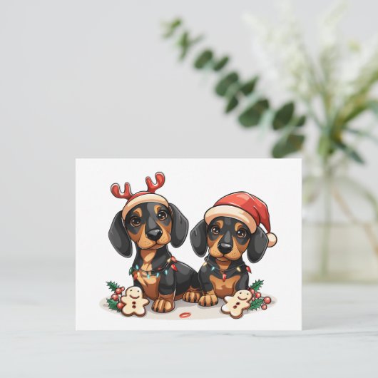 Weihnachts-Dackel Hunde Feiertagspostkarte (Stehend Vorderseite)