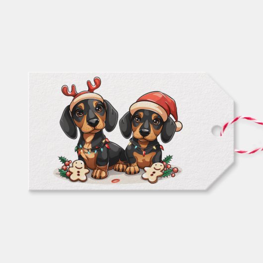 Weihnachts-Dackel Hunde Geschenkanhänger (Vorderseite (Horizontal))
