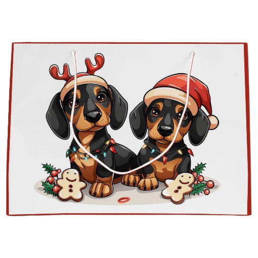 Weihnachts-Dackel Hunde Große Geschenktüte (Vorderseite)