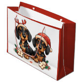 Weihnachts-Dackel Hunde Große Geschenktüte (Vorderseite Schrägansicht)