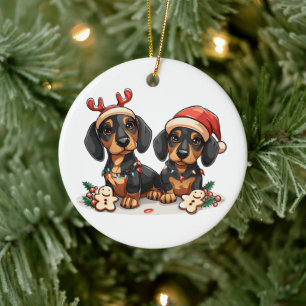 Weihnachts-Dackel Hunde Keramik Ornament