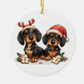 Weihnachts-Dackel Hunde Keramik Ornament (Vorne)