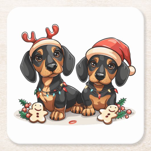 Weihnachts-Dackel Hunde Rechteckiger Pappuntersetzer (Vorderseite)