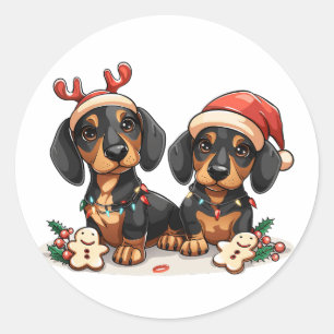 Weihnachts-Dackel Hunde Runder Aufkleber