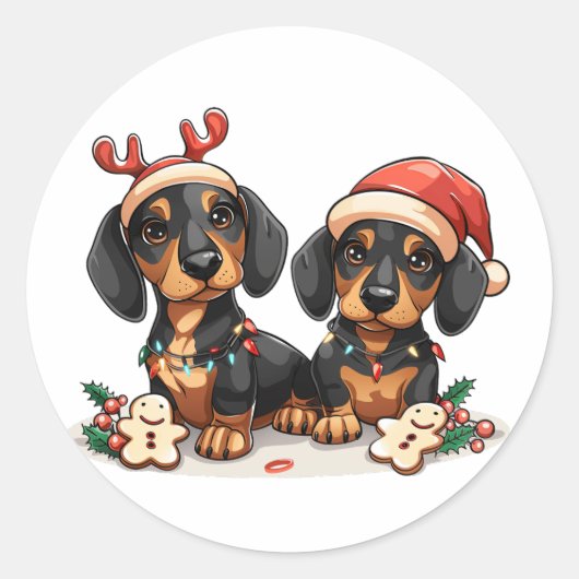 Weihnachts-Dackel Hunde Runder Aufkleber (Vorderseite)