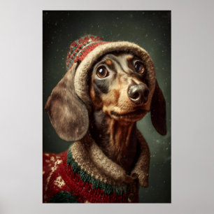 Weihnachts-Dackel-Kunstposter, Hund im Pullover Poster