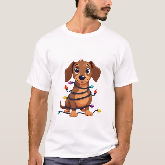 Weihnachts-Dackel-Lichter T-Shirt (Vorderseite)
