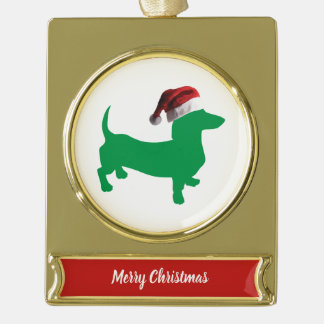 Weihnachts-Dackel mit Weihnachtsmannmütze Banner-Ornament Gold