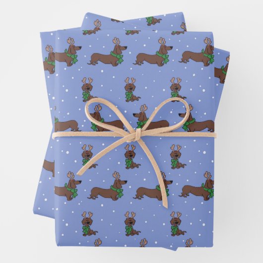Weihnachts-Dackel Rentier Niedlich Fun Muster Geschenkpapier Set (Beispiel)
