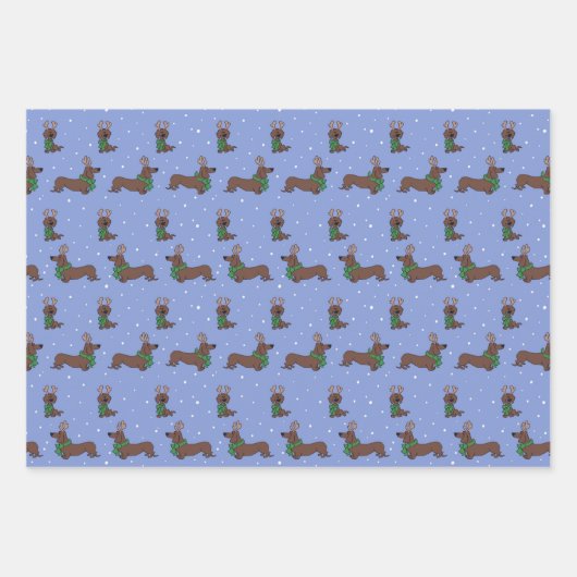 Weihnachts-Dackel Rentier Niedlich Fun Muster Geschenkpapier Set (Vorderseite)
