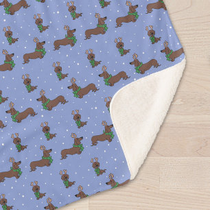 Weihnachts-Dackel Rentier Niedliches Muster Sherpadecke